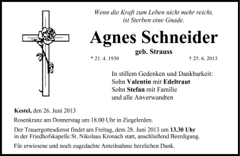 Traueranzeige von Agnes Schneider von Neue Presse Coburg