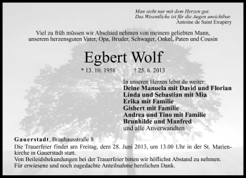 Traueranzeige von Egbert Wolf von Neue Presse Coburg