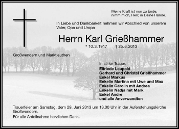 Traueranzeige von Karl Grießhammer von Frankenpost
