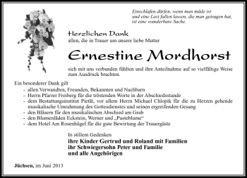 Traueranzeige von Ernestine Mordhorst von Südthüringer Presse