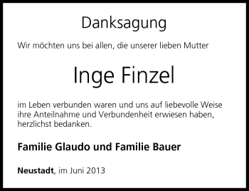 Traueranzeige von Inge Finzel von Neue Presse Coburg