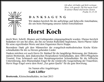 Traueranzeige von Horst Koch von Südthüringer Presse