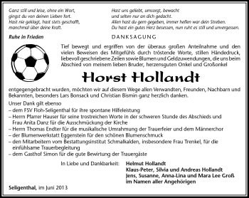 Traueranzeige von Horst Hollandt von Südthüringer Presse