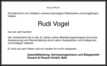 Traueranzeige von Rudi Vogel von Frankenpost