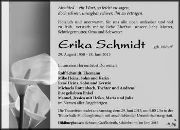 Traueranzeige von Erika Schmidt von Südthüringer Presse