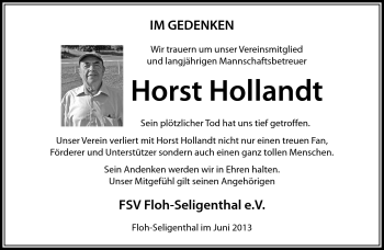 Traueranzeige von Horst Hollandt von Südthüringer Presse