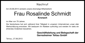 Traueranzeige von Rosalinde Schmidt von Neue Presse Coburg