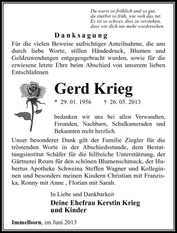 Traueranzeige von Gerd Krieg von Südthüringer Presse