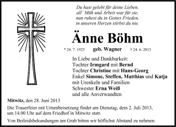 Traueranzeige von Änne Böhm von Neue Presse Coburg