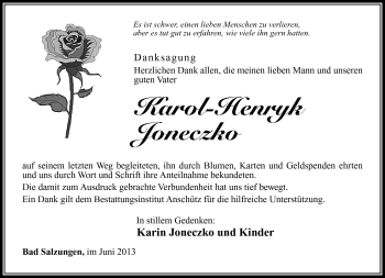 Traueranzeige von Karol-Henryk Joneczko von Südthüringer Presse