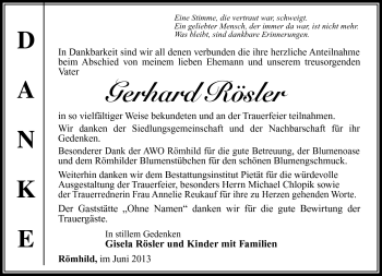 Traueranzeige von gerhard Rösler von Südthüringer Presse