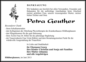 Traueranzeige von Petra Geuther von Südthüringer Presse