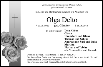 Traueranzeige von Olga Delto von Neue Presse Coburg