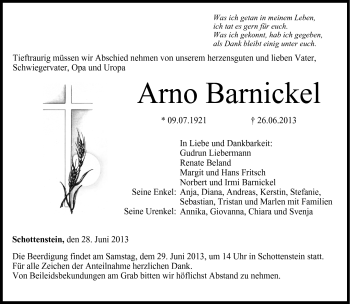 Traueranzeige von Arno Barnickel von Neue Presse Coburg