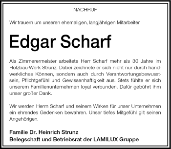 Traueranzeige von Edgar Scharf von Frankenpost