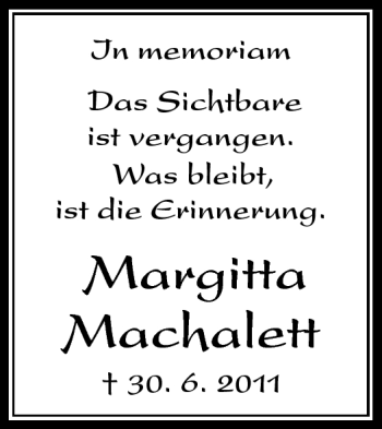Traueranzeige von Margitta Machalett von Südthüringer Presse
