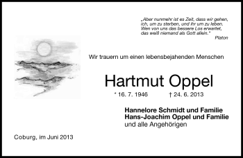 Traueranzeige von Hartmut Oppel von Neue Presse Coburg