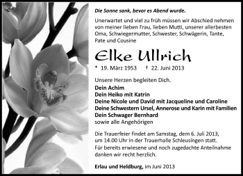 Traueranzeige von Elke Ullrich von Südthüringer Presse