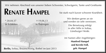 Traueranzeige von Renate Hampel von Südthüringer Presse