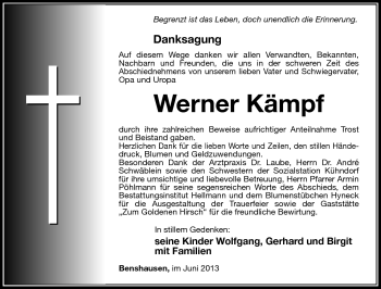 Traueranzeige von Werner Kämpf von Südthüringer Presse