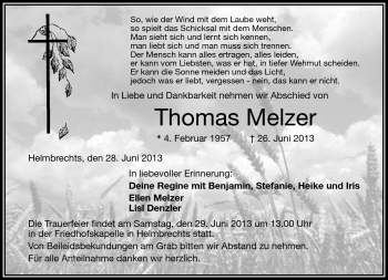 Traueranzeige von Thomas Melzer von Frankenpost