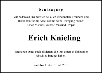 Traueranzeige von Erich Knieling von Südthüringer Presse