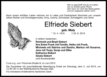 Traueranzeige von Elfriede Siebert von Neue Presse Coburg
