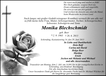 Traueranzeige von Monika Blechschmidt von Frankenpost