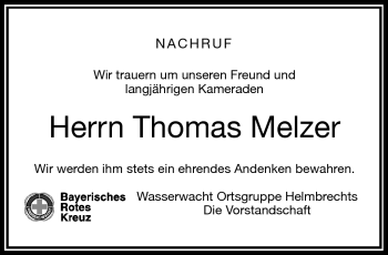 Traueranzeige von Melzer Thomas von Frankenpost
