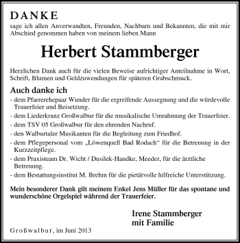 Traueranzeige von Herbert Stammberger von Neue Presse Coburg