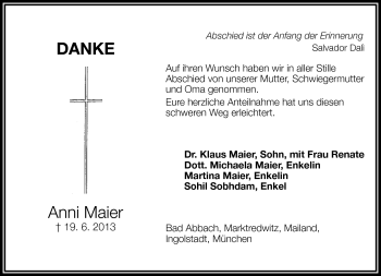 Traueranzeige von Anni Meier von Frankenpost
