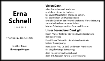 Traueranzeige von Erna Schnell von Neue Presse Coburg