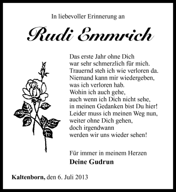 Traueranzeige von Rudi Emmrich von Südthüringer Presse
