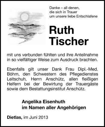 Traueranzeige von Ruth Tischer von Südthüringer Presse