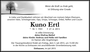 Traueranzeige von Kuno Ertl von Südthüringer Presse