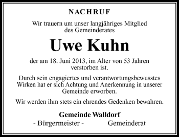Traueranzeige von Uwe Kuhn von Südthüringer Presse