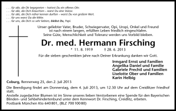 Traueranzeige von Hermann Firsching von Neue Presse Coburg
