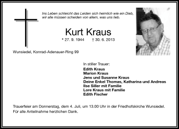 Traueranzeige von Kurt Kraus von Frankenpost