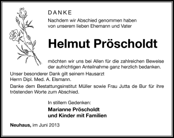Traueranzeige von Helmut Pröscholdt von Südthüringer Presse