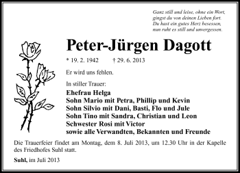 Traueranzeige von Peter-Jürgen Dagott von Südthüringer Presse