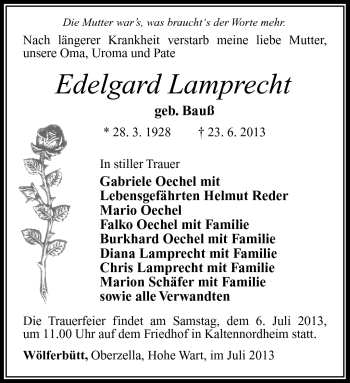 Traueranzeige von Edelgard Lamprecht von Südthüringer Presse