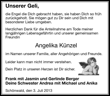 Traueranzeige von Angelika Künzel von Frankenpost