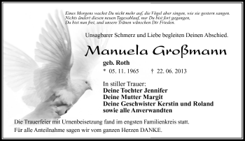 Traueranzeige von Manuela Großmann von Südthüringer Presse