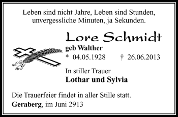 Traueranzeige von Lore Schmidt von Südthüringer Presse