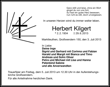 Traueranzeige von Herbert Kilgert von Frankenpost
