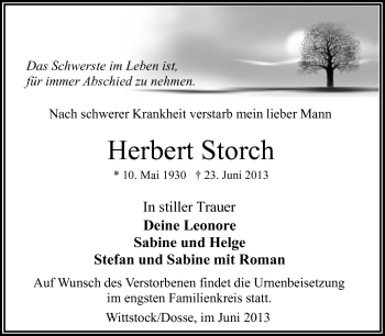 Traueranzeige von Herbert Storch von Südthüringer Presse
