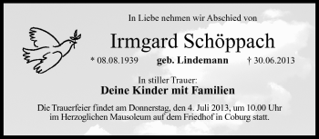 Traueranzeige von Irmgard Schöppach von Neue Presse Coburg
