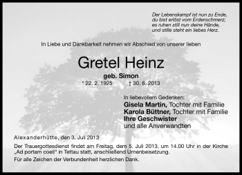 Traueranzeige von Gretel Heinz von Neue Presse Coburg