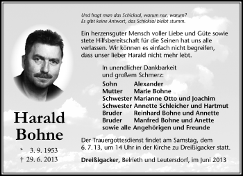 Traueranzeige von Harald Bohne von Südthüringer Presse