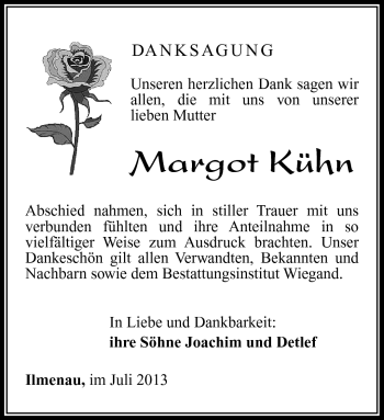 Traueranzeige von Margot Kühn von Südthüringer Presse